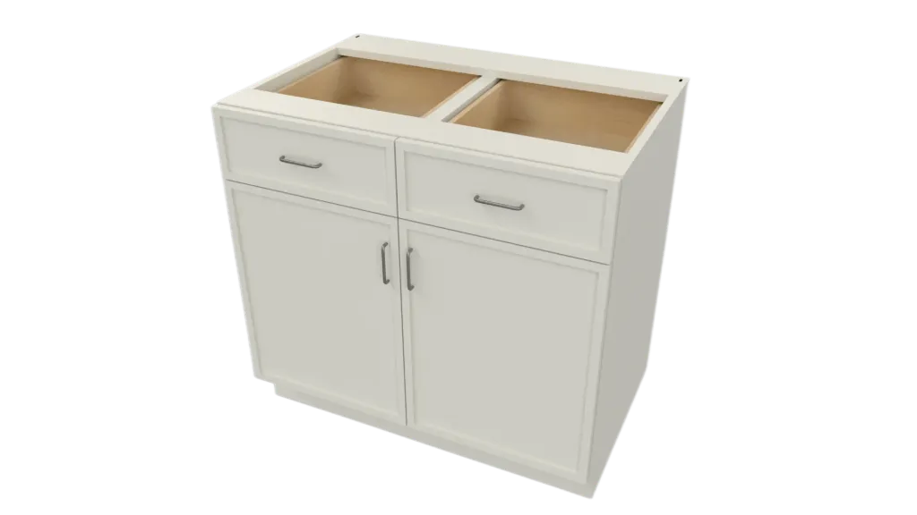 Slim Shaker Base Cabinet Double Doors 2 Door 2 Drawer (White, W33)